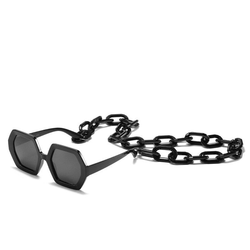 C1Black49117 Chain Oversized Luxury Polygon Sunglasses Men Women Fashion Shades UV400 Vintage Glasses