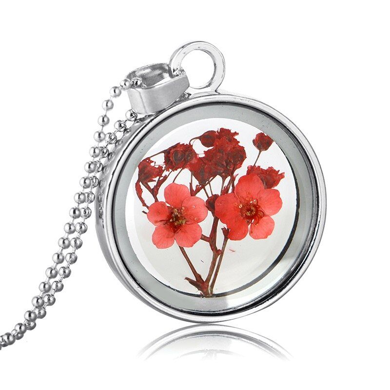 Dried Rose Glass Floating Lockets Pendant Necklaces for Women Dried Flower Pendants Necklace Chain Choker Jewelry Gifts Souvenir