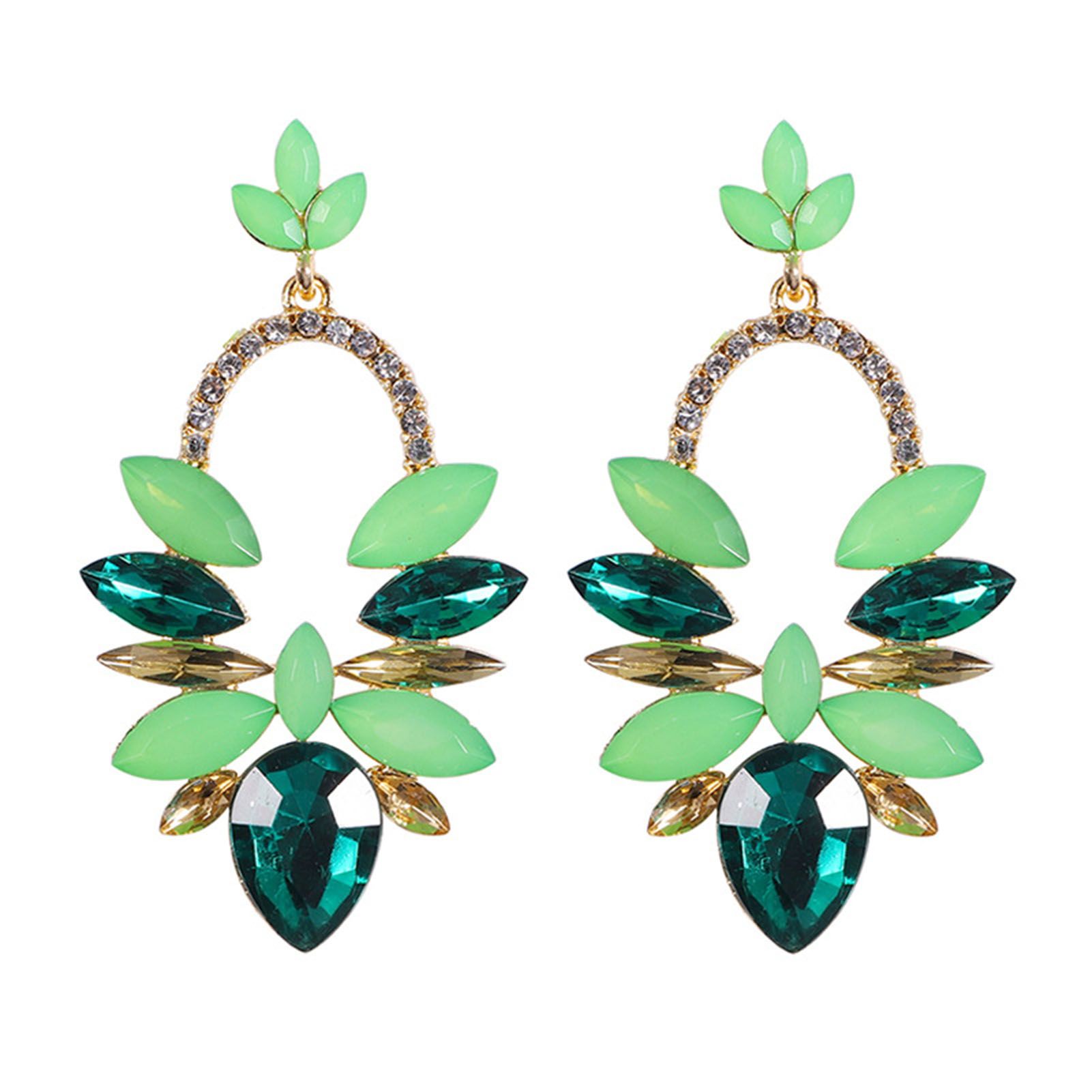 BODHI Ear Studs Luxury Water Drop Shape Rhinestone Leaves Women Earrings