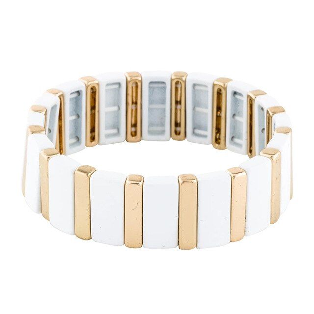 Flatfoosie Bohemian Bracelet Handmade Friendship Stackable Enamel Rainbow Tile Bracelet Fashion Street Photography Bangles Gifts