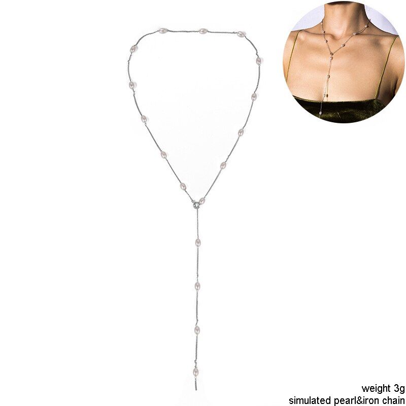 Punk Baroque Pearl Multi Chain Necklace For Women Geometry Pendant Necklaces Beads Lariat Long Wedding Collar Gothic Jewelry