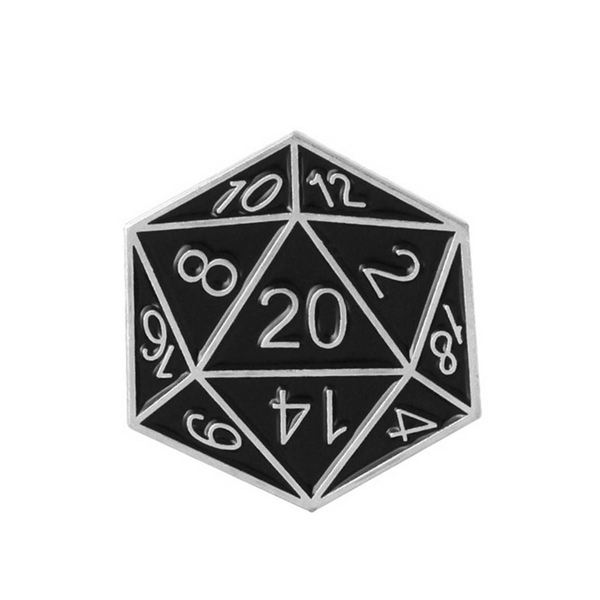 Unisex Twenty Sided Dice Enamel Number Brooch Pin Tabletop Gaming Badge