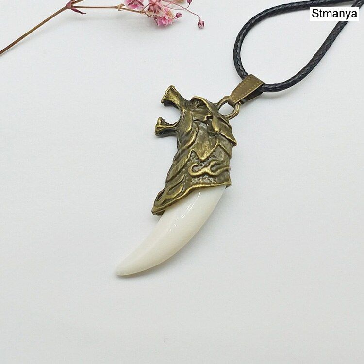 Wolf tooth men necklace - Fashion Resin wolf tooth alloy wolf head Pendant Necklace with leather rope jewelry #19006