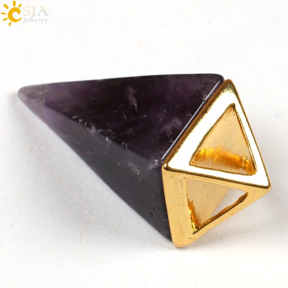 CSJA Lovers Reiki Chakra Pyramid Pendulum Natural Stone Necklace Pendant European Jewelry Hexagon Fashion Crystal Pillar E103