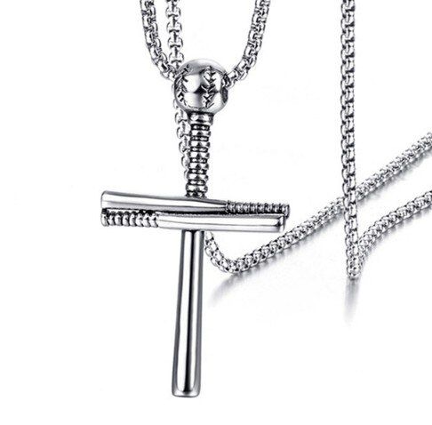 HNSP Hip Hop Rock Baseball Gold Cross Pendant Necklace For Men Male Stainless steel chain jewelry