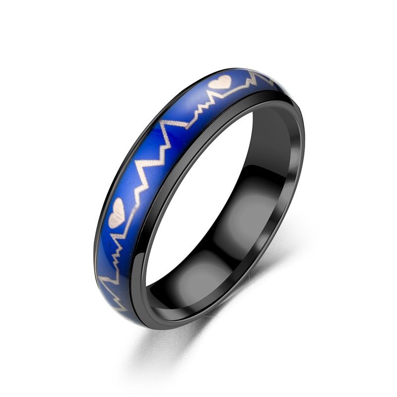 2019 New Colorful Stainless Steel Ring Simple Exquisite Ring Heartbeat Shape Valentine's Day Gift for Women Men Fashion Jewelry