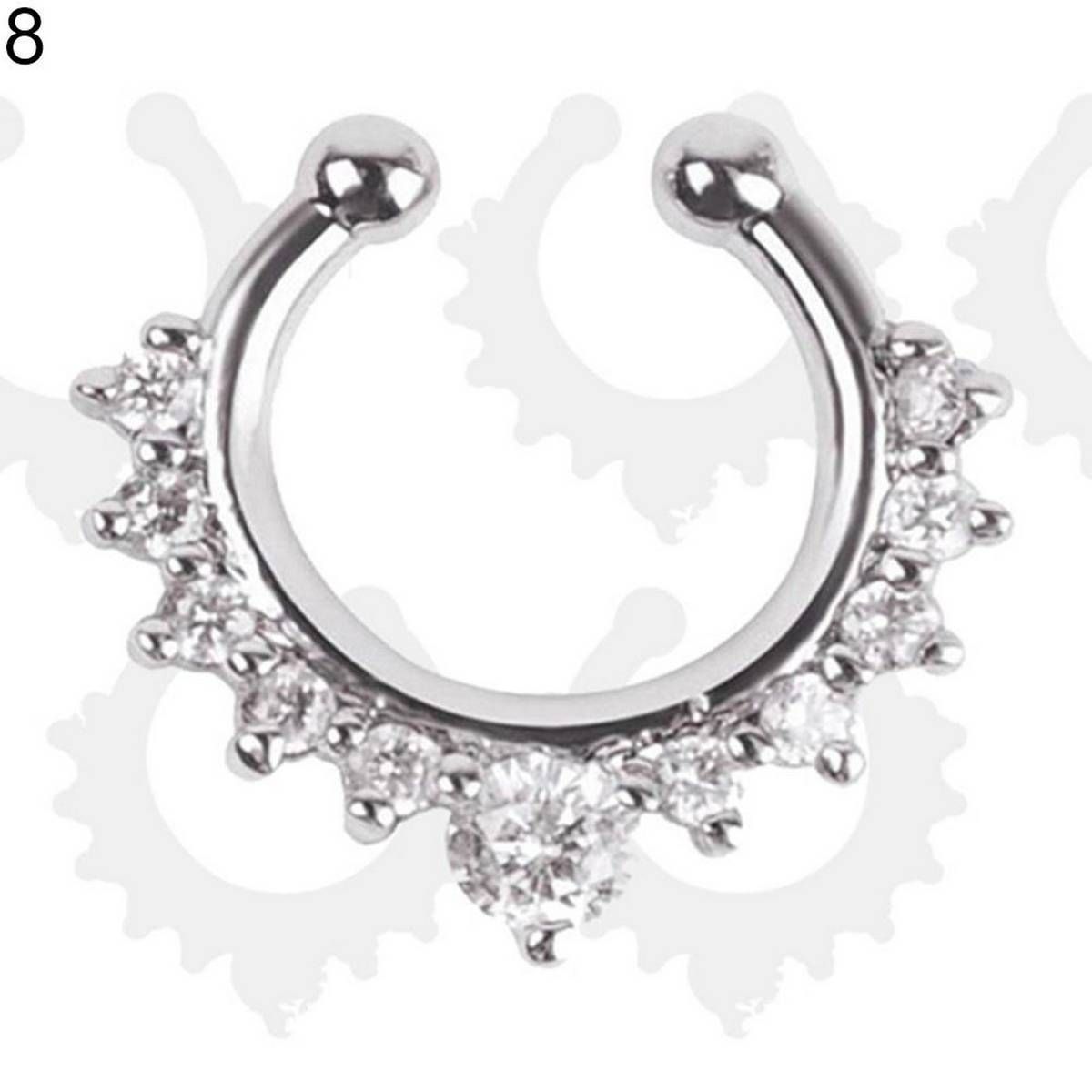 Fashion Punk Inlaid U-shaped Fake Septum Clicker Nose Rings