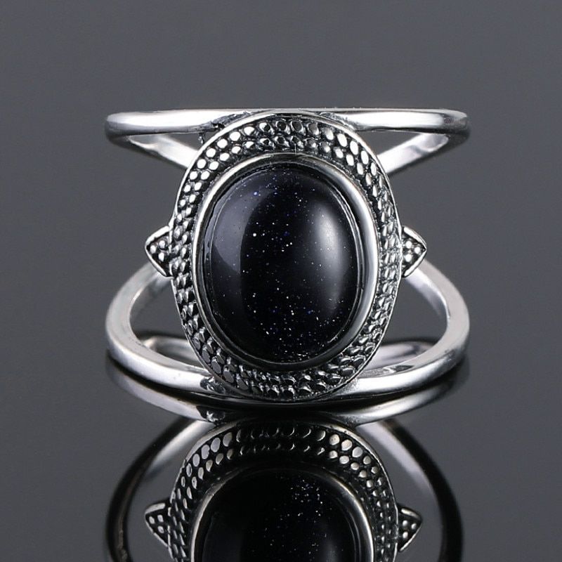 Nasiya Luxury Oval Blue Sandstone Rings For Women Solid 925 Sterling Silver Jewelry Gemstone Rings Party Gift