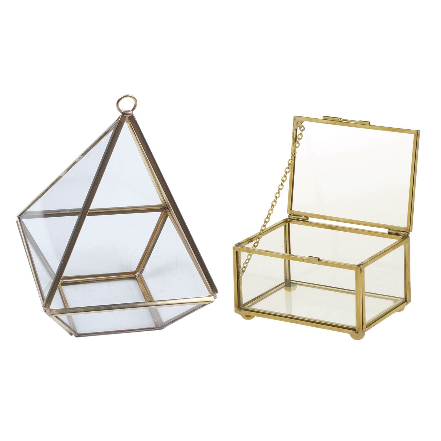 Diamond Shape Box Organizer Geometry Glass Cosmetic Storage Box & Geometric Glass Style Jewelry Box Table Container