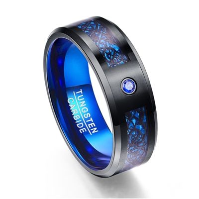 Nuncad 8mm Men's Ring Tungsten Carbide Ring Wedding Band Celtic Dragons Red Green Blue Carbon Fiber Tungsten Ring Comfort Fit