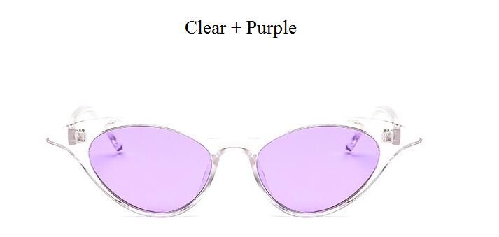 Clear PurpleNew Cat Ears Frame Cool Cute Small Cat Eye Sunglasses Women Clear Frame Candy Color Pink Red Yellow Lens Party Sun Shades
