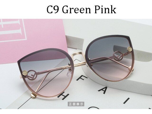 C92020 Fashion Luxury Italy Brand Design Cat Eye sunglasses Women Mirror Vintage Rimless Sun Glasses Gafas Gradient ocean lens