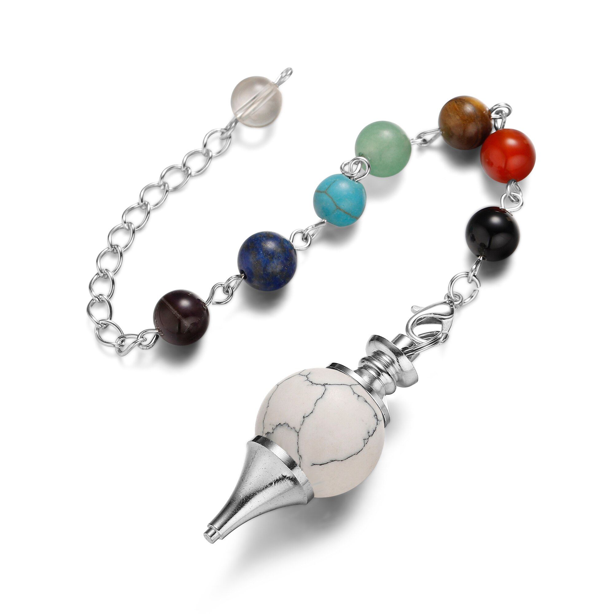Natural Stone Reiki Pendulum Angel Balance Christmas Pendant Necklace 7 Chakra Gem Healing Yoga Crystal Charm Jewelry