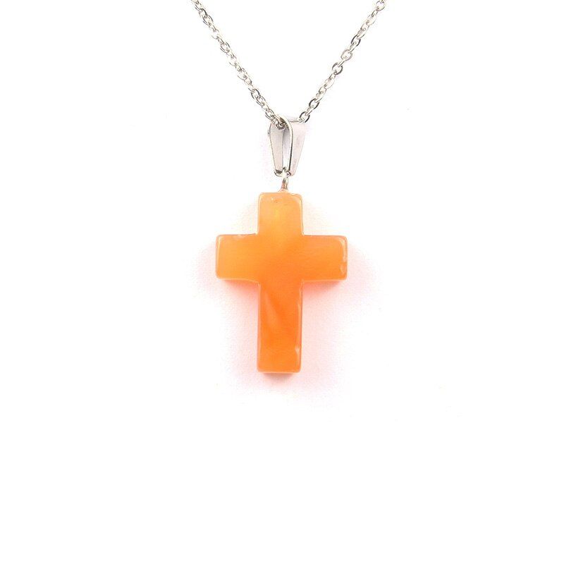 Wholesale Natural Stone Pendant Cross Pendant Natural Stone Golden Sand Stone Necklace Stainless Steel Necklace for Men Women