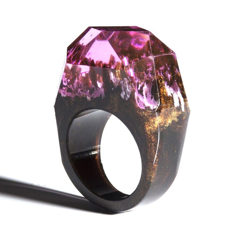 2019 New Sea Willow Wood Ring Magic Forest Handmade Fashion Dry Flower Drop Glue Resin Ring for Men Women Party Jewelry Gift