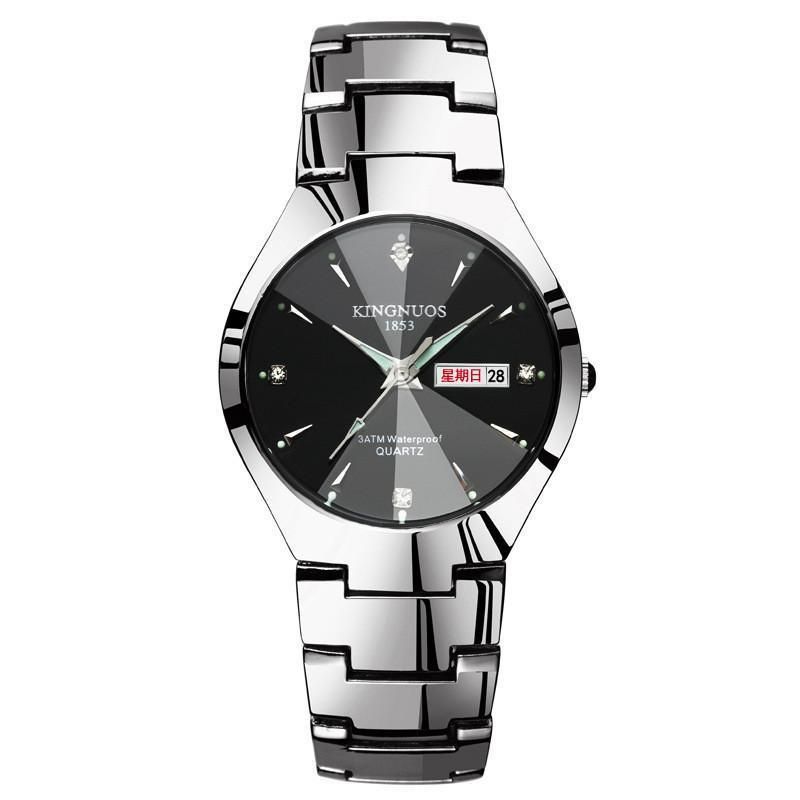 OIMG Couple Watch Luminous Double Calendar Quartz Watch Steel Band Watch K186