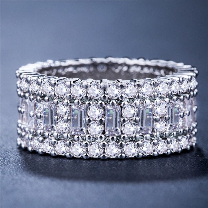 FDLK  Handmade Eternity Promise Ring Silver Color AAAA cz Engagement Wedding Band Rings for women Men Finger Party Jewelry