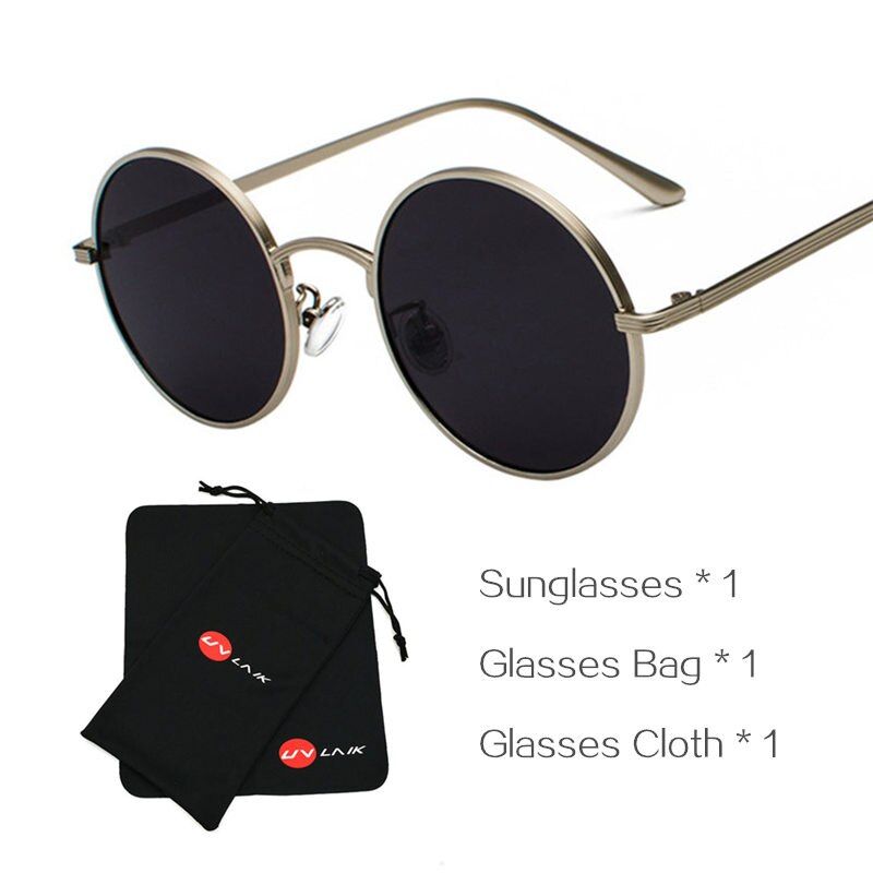 C11UVLAIK Vintage Men Sunglasses Women Retro Punk Metal Frame Round Glasses Trendy Yellow Pink Eyewear