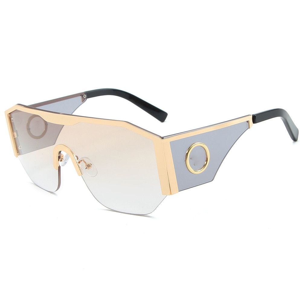 2021 Fashion Modern Sunglasses Women Luxury Designer Metal Sun Glasses Men One Piece Big Eyewear Unique Female Wide Leg Shades