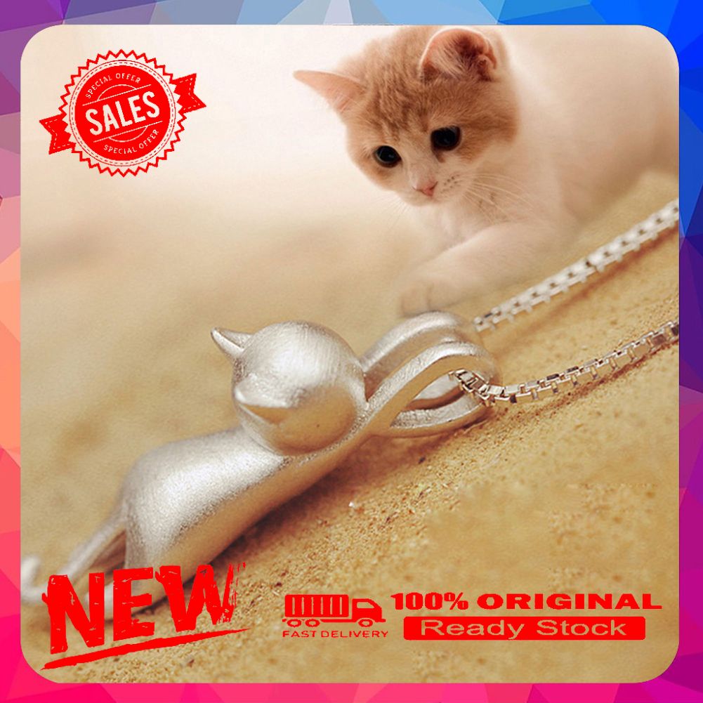 Fashion Women Silver Plated Cute Climbing Cat Charm Pendant Necklace Jewelry