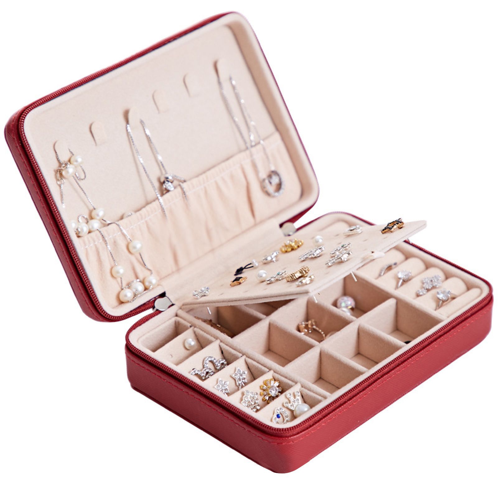 Earrings Display Case Multi Grids Space-saving Moisture-proof Earrings Necklace Case