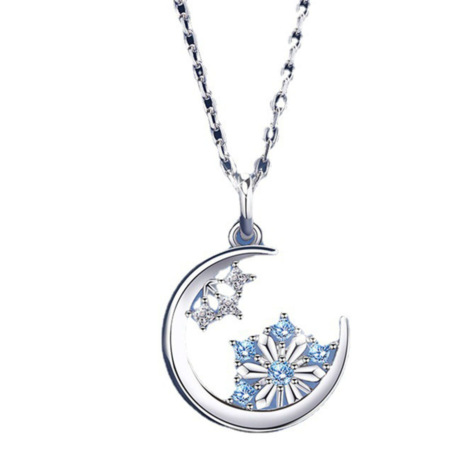 Women Necklace Moon Snowflake Rhinestones Simple Korean Style Wear-resistant Pendant Necklace Jewelry Gifts