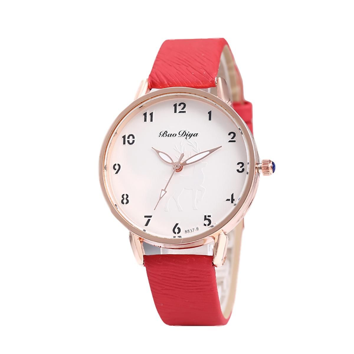 Yfashion Lady ple Deer Quartz Watch PU Leather Strap og Pin Buckle Casual Wristwatch