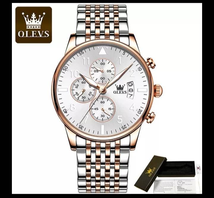OLEVS 2869 silver gold black Men's Business Dress Chronograph Wrist Watch Fashion Luxury Stainless Steel Analog Quartz Watch Calendar Waterproof