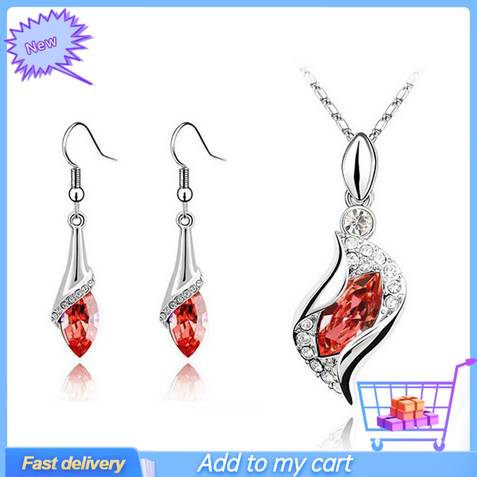 2Pcs/Set Exquisite Workmanship Noble Necklace Earrings Set Beautiful Shining Faux Crystal Pendant Necklace Hook Earrings Jewelry Accessory