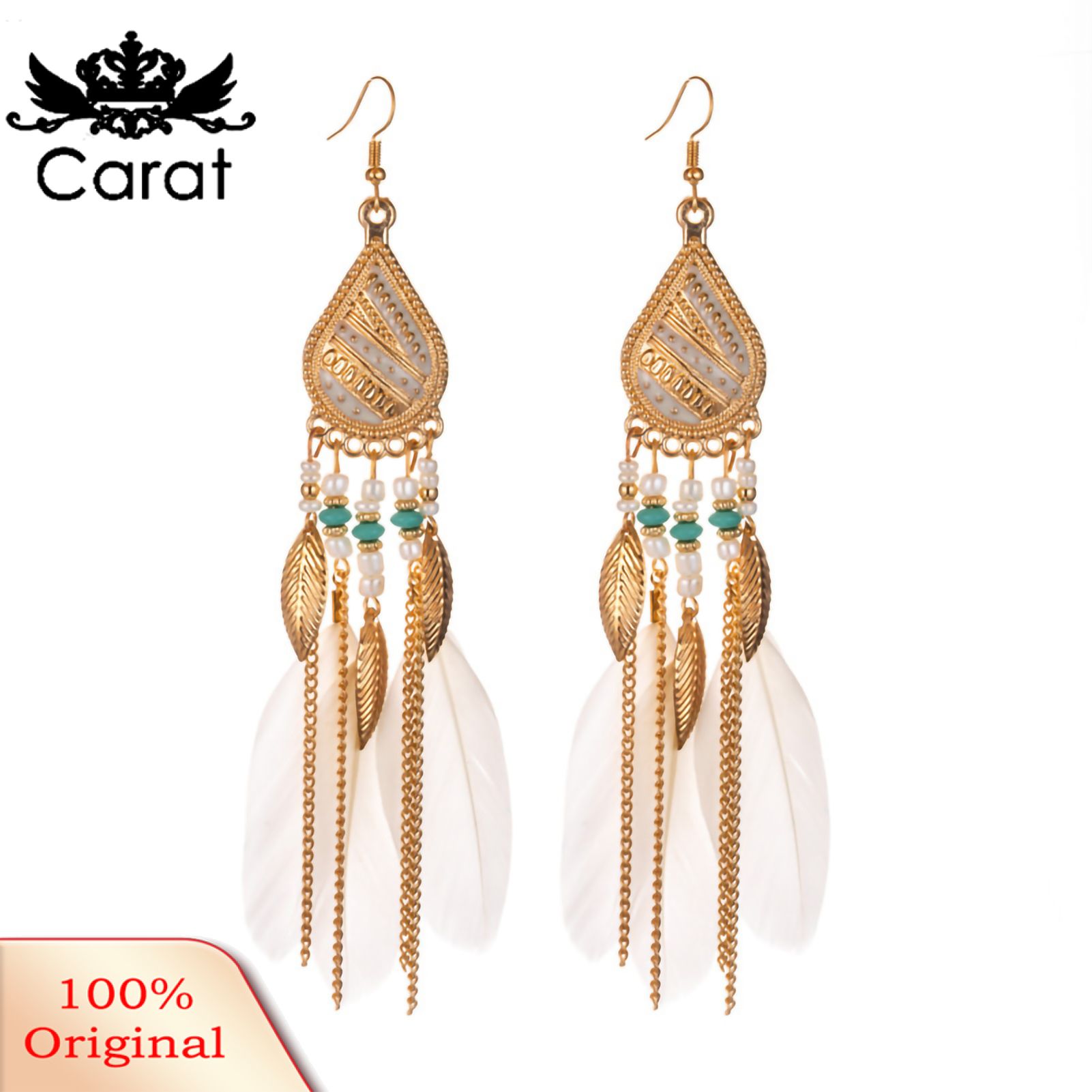 Carat 1 Pair Hook Earrings Beaded Feather Jewelry Long Vintage Dangle Earrings for Banquet