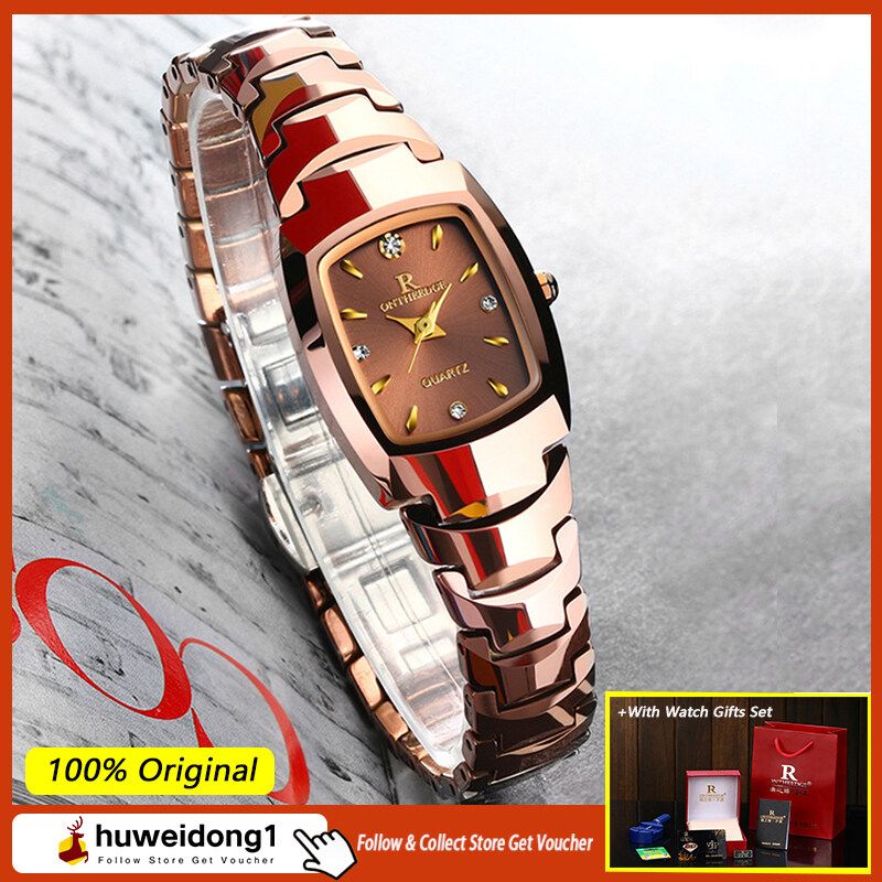 [With Watch Gifts Set] ONTHEEDGE Switzerland Womens Rose Gold Wrist Watches Luxury Tungsten Steel Ladies Quartz Clocks Waterproof Diamond Square