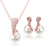 Wedding Jewelry Set Bride Rose Crystal Faux Pearl Pendant Neckle Earrings