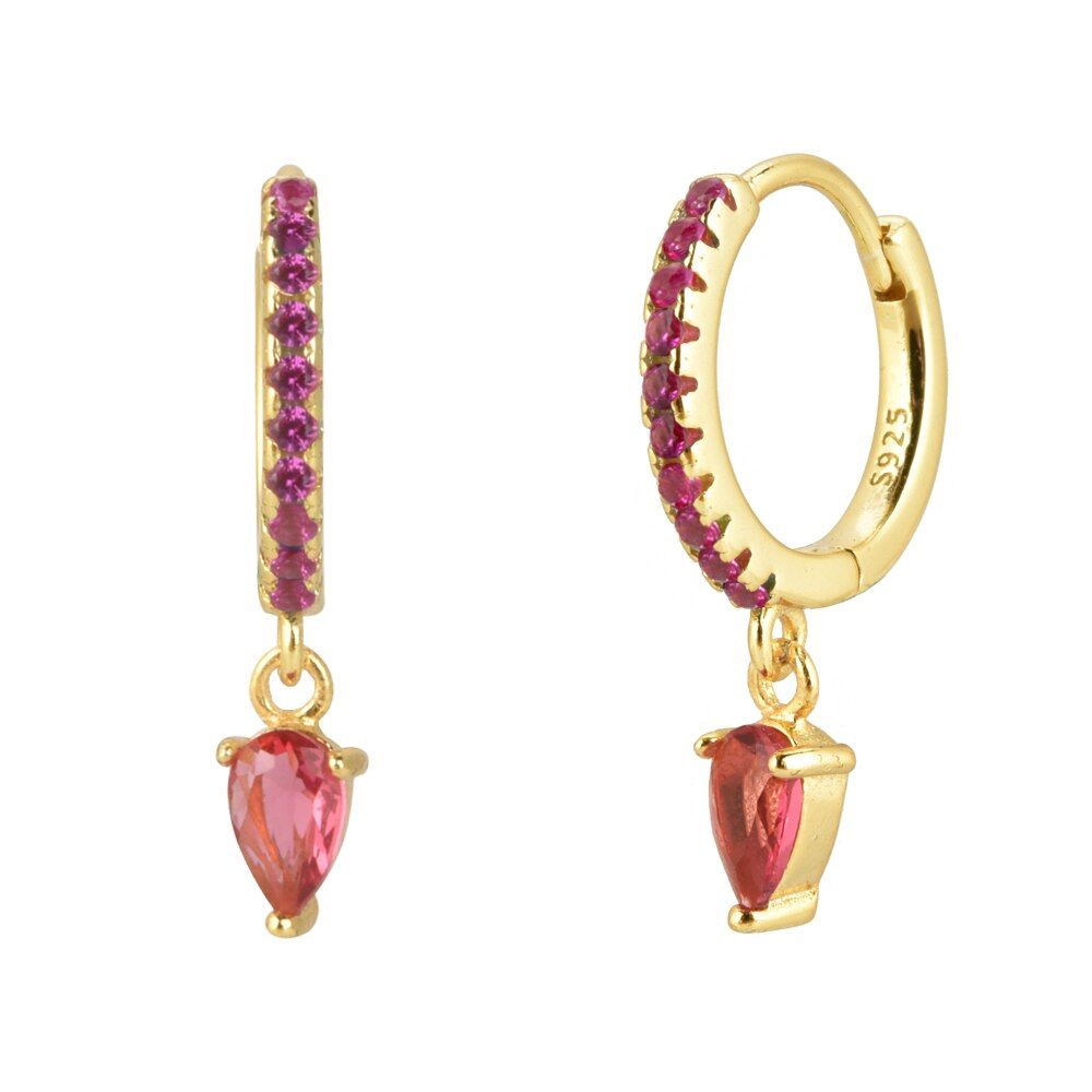 Andywen 100% 925 Sterling Silver Ovals Rose Red Ovals Zircon CZ Pave Drop Earring Luxury Women Rock Punk Piercing Jewelry