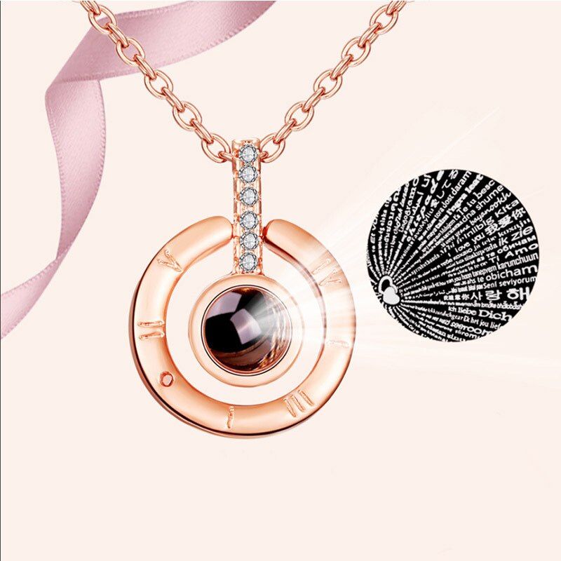 I LOVE YOU In 100 languages Projection Necklace For Memory Of LOVE Choker Collier Round Shaped Drop Shipping