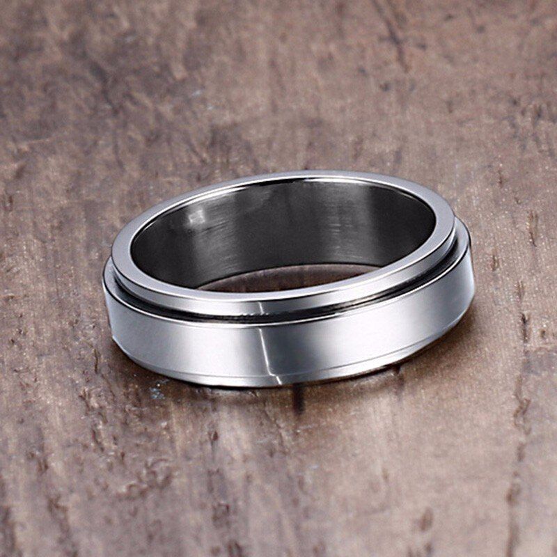 Mens 8mm Spinner Ring Use To Release Stress Accessory Stainless Steel Wedding Band Casual Male anillo Sports Jewelry