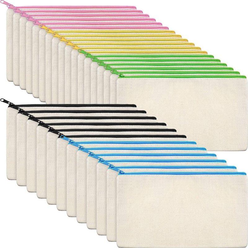 30Pcs Canvas Makeup Bags Zipper Pouch Bags Pencil Case DIY Craft Bags for Travel DIY Craft School Multicolored Zippers , Canvas Bags