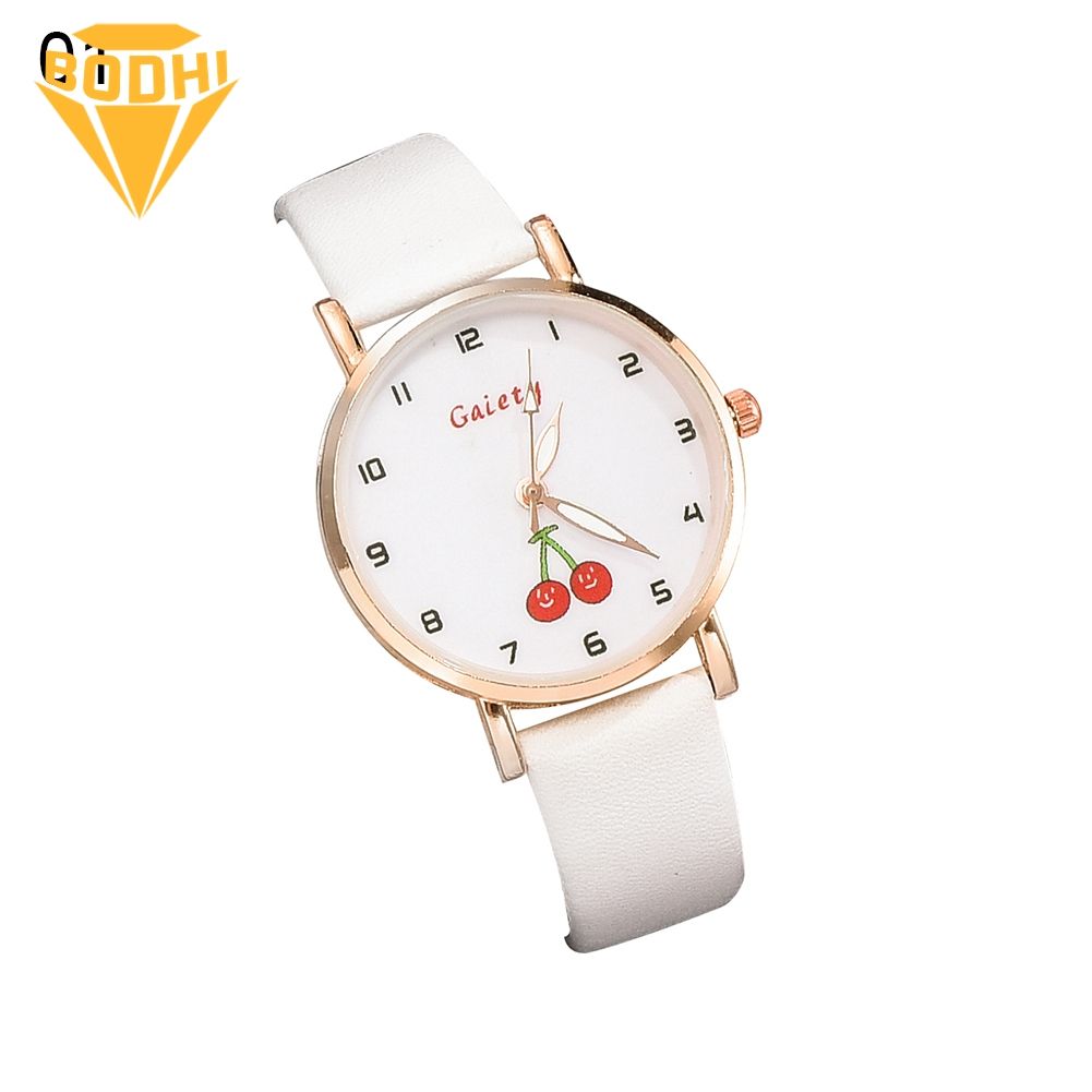 BODHI Women Cherry Design Round Dial Quartz Watch Chrysanthemum Shape Bracelet Set