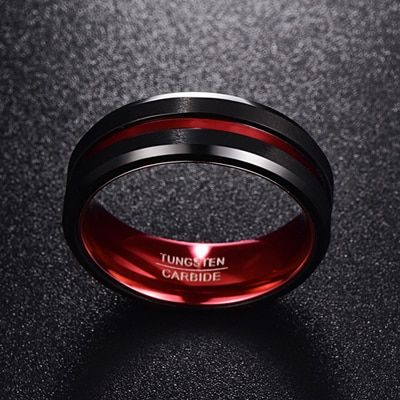 NUNCAD  hot Sell Men's 8MM Black and Red Tungsten Carbide Ring Matte Finish Beveled Edges Size 7 To 16 Hot Sell Jewelry