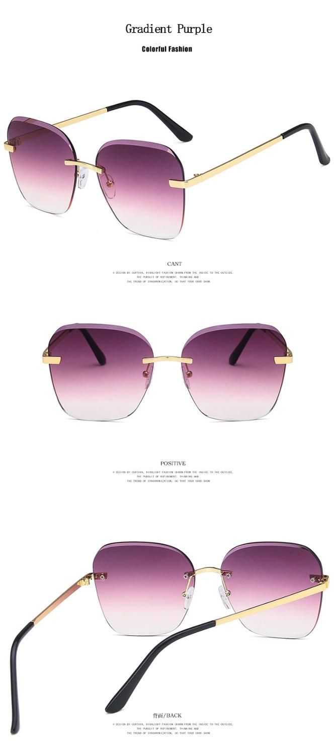 Purplezonnebril dames Womens Rimless Sunglasses Ladies Metal Gradient Lens Brown Black Square Sun Glasses Female Accessories Summer