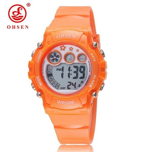 OHSEN Brand Digital LED Kids Boys Watches Black Silicone Strap 50M Waterproof Cool Student Children Fashion Sport Wristwatches