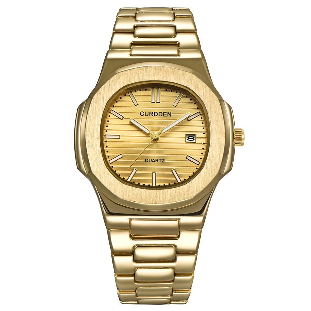 Curdden Business Men Calendar Analog Stainless Steel Band Quartz Wrist Watch