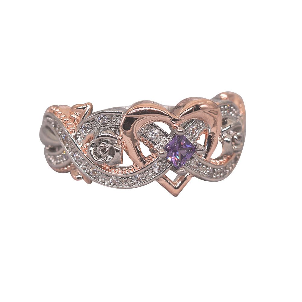 Fashion Women Faux Amethyst Heart Wedding Engagement Floral Ring Jewelry Gift