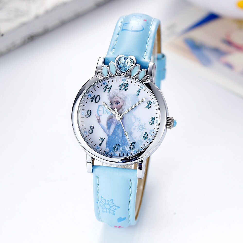 Disney Frozen Princess Quartz Watch 3Bar Waterproof Simple Fashion Cute Round Leather Strap Women Watches Gift Alloy Buckle