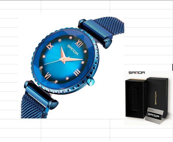 Sanda Brand 1013 Luxury Magnet Stainless Steel Mesh Band Ladies Dress Fashion Crystal Quartz Female Clock Women Bracelet Watch