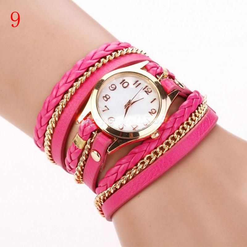 Fashion Women Bracelet Quartz Watches Vintage Colorful Multilayer Faux Leather Strap Watch Wrap Bracelet Quartz WristWatch Woman