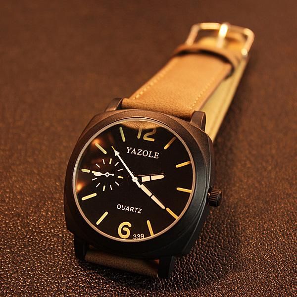 100% New Fashion YAZOLE Brand Backlight Leather Casual Quartz Watch Wristwatches for Men Male Women No.339