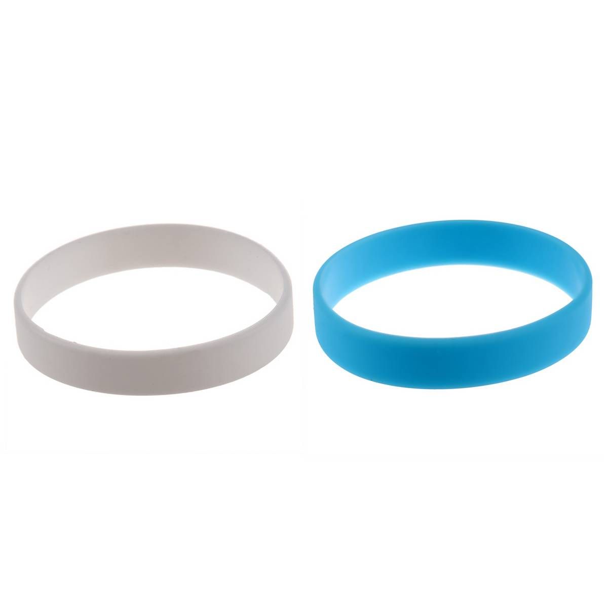 2Pcs Fashion Silicone Rubber Elasticity Wristband Wrist Band Cuff Bracelet Bangle, White & Sky Blue