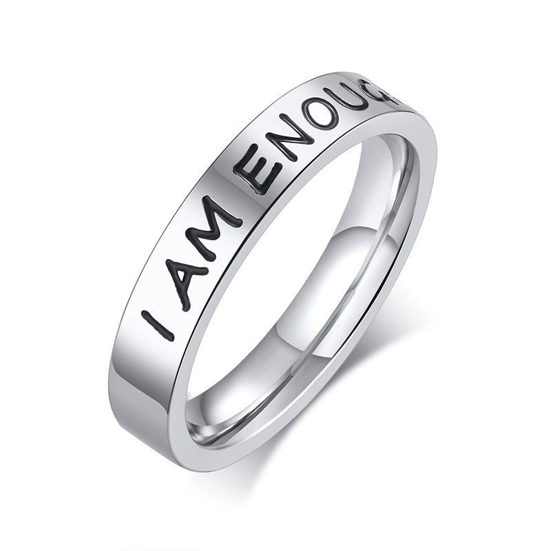 I am Enough Ring for Women Stainless Steel Motivational Inspirational Band Ring Body Positive Gift