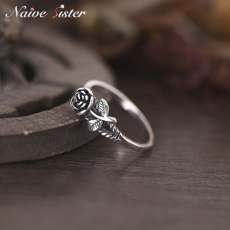 Antique Silver Color Vintage 3D Rose Rings for Women Courtship Engagement Wedding Party Jewelry Copper Ring 2018  Fashion