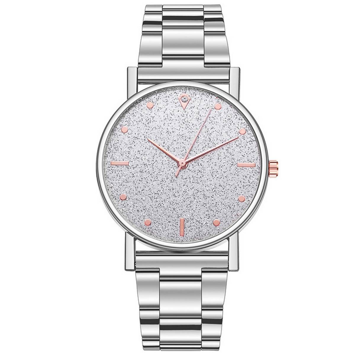 Elegant Women Starry Round Dial Stainless Steel Strap Analog Quartz Wrist Watch
